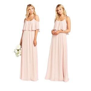 Show Me Your Mumu “Caitlin” Ruffle Maxi Bridesmaids Dress Dusty Blush Pink Large